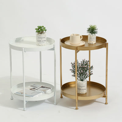Table d'appoint ronde minimaliste moderne en fer à 2 niveaux pour salon 