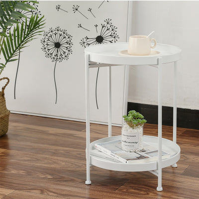 Table d'appoint ronde minimaliste moderne en fer à 2 niveaux pour salon 