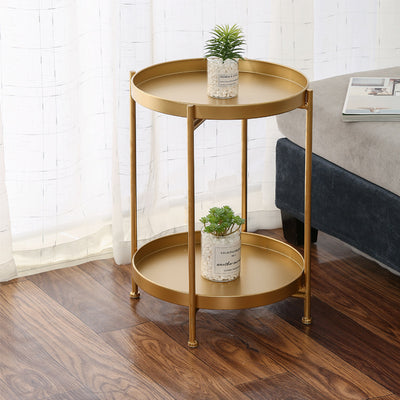 Table d'appoint ronde minimaliste moderne en fer à 2 niveaux pour salon 
