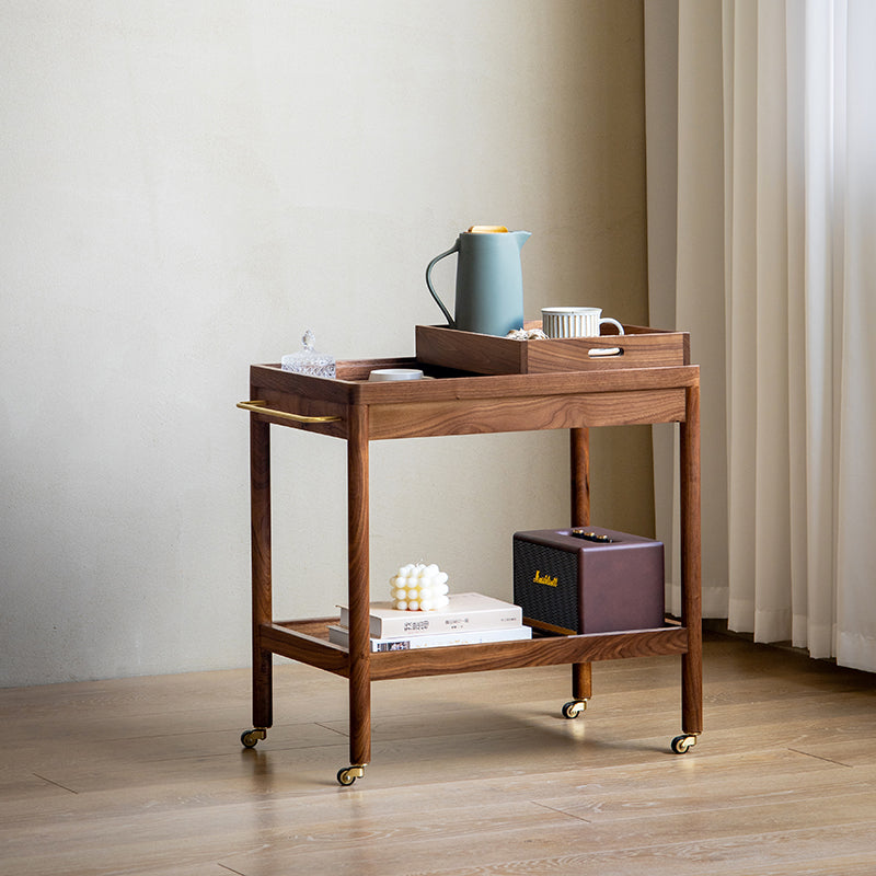 Traditional Japanese Rectangular Walnut Plywood End Table 3-Tier For Living Room