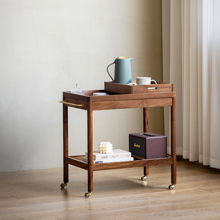 Traditional Japanese Rectangular Walnut Plywood End Table 3-Tier For Living Room
