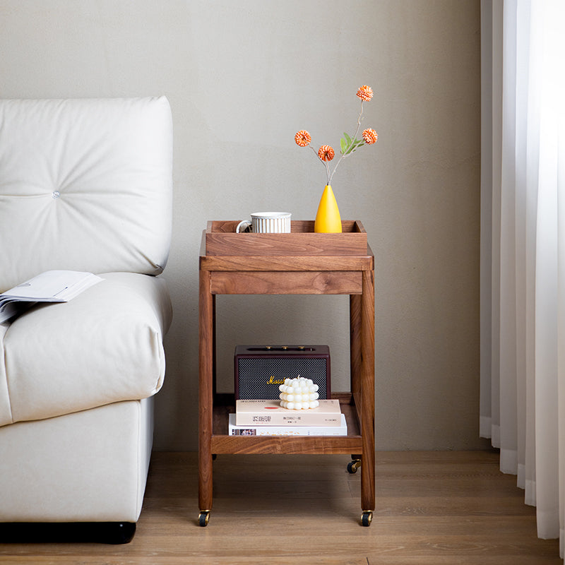 Traditional Japanese Rectangular Walnut Plywood End Table 3-Tier For Living Room