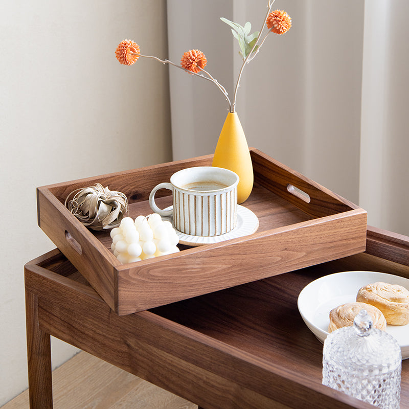 Traditional Japanese Rectangular Walnut Plywood End Table 3-Tier For Living Room