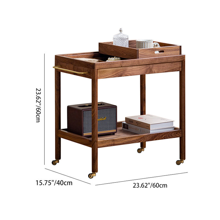 Traditional Japanese Rectangular Walnut Plywood End Table 3-Tier For Living Room