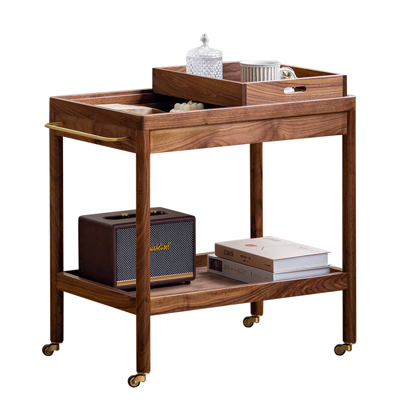 Traditional Japanese Rectangular Walnut Plywood End Table 3-Tier For Living Room