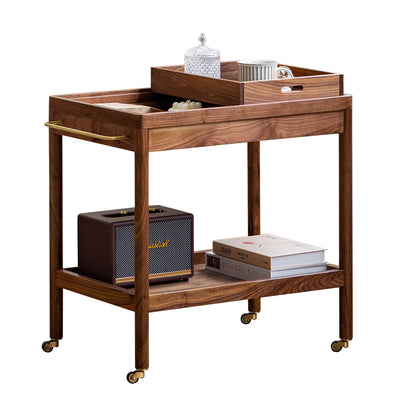 Table d'appoint rectangulaire japonaise traditionnelle en bois à 2 niveaux pour salon 