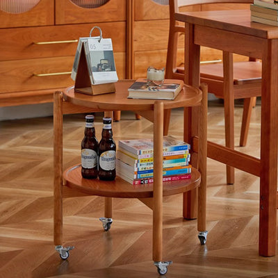Table d'appoint ronde nordique contemporaine en bois à 2 niveaux pour le salon 