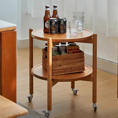 Table d'appoint ronde nordique contemporaine en bois à 2 niveaux pour le salon 