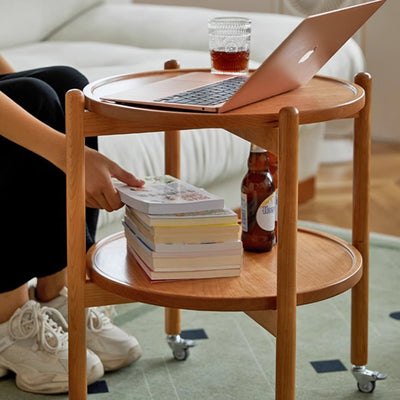 Table d'appoint ronde nordique contemporaine en bois à 2 niveaux pour le salon 