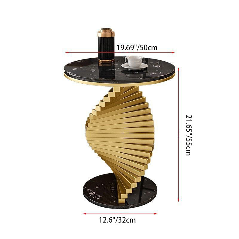 Contemporary Luxury Round Iron Marble Side Table 2-Tier For Living Room
