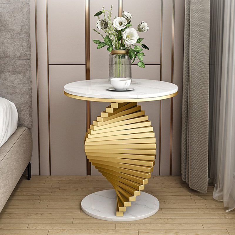 Contemporary Luxury Round Iron Marble Side Table 2-Tier For Living Room