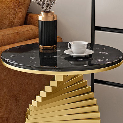 Contemporary Luxury Round Iron Marble Side Table 2-Tier For Living Room