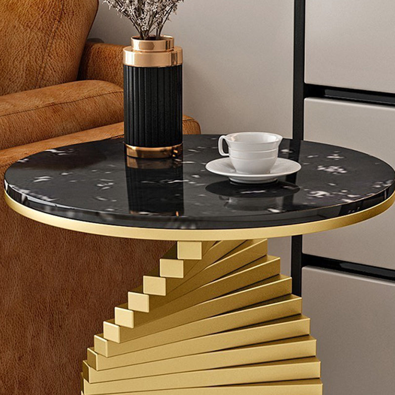 Contemporary Luxury Round Iron Marble Side Table 2-Tier For Living Room