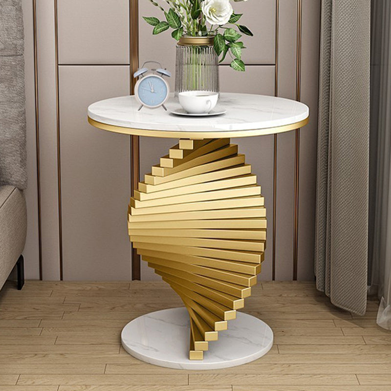 Contemporary Luxury Round Iron Marble Side Table 2-Tier For Living Room