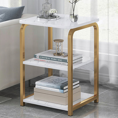 Contemporary Nordic Rectangular Iron Wood End Table 3-Tier For Living Room