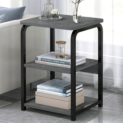 Contemporary Nordic Rectangular Iron Wood End Table 3-Tier For Living Room