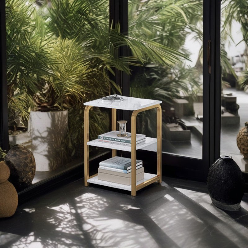 Contemporary Nordic Rectangular Iron Wood End Table 3-Tier For Living Room