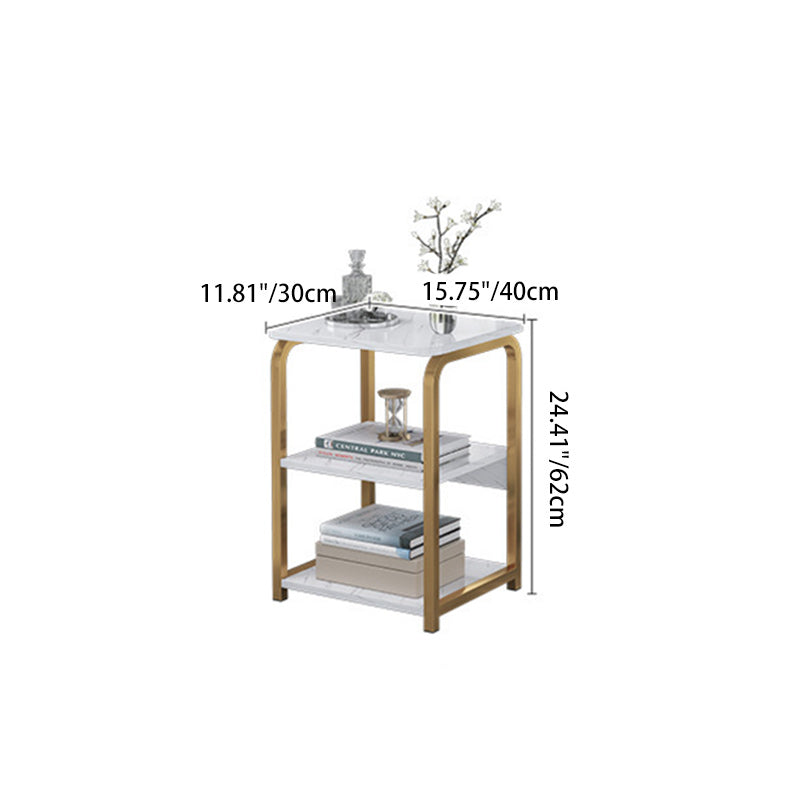 Contemporary Nordic Rectangular Iron Wood End Table 3-Tier For Living Room