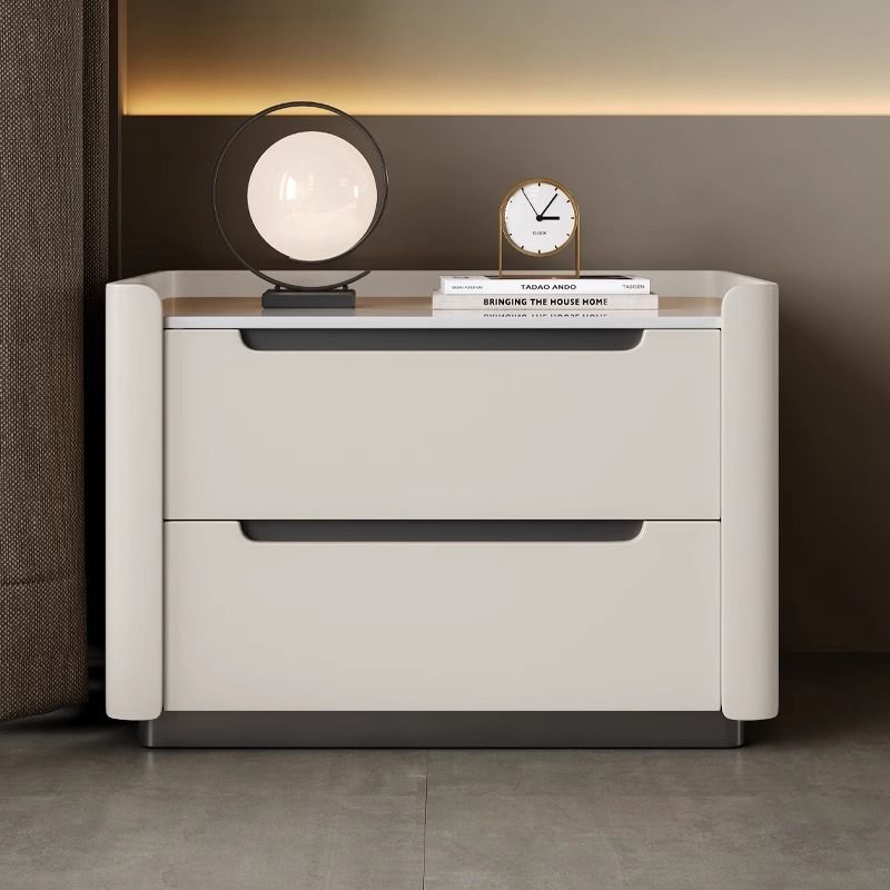 Table de chevet rectangulaire minimaliste moderne en bois avec deux tiroirs pour chambre 