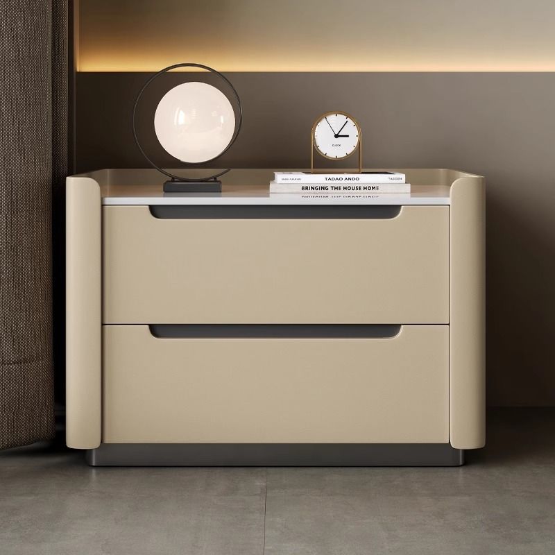 Table de chevet rectangulaire minimaliste moderne en bois avec deux tiroirs pour chambre 