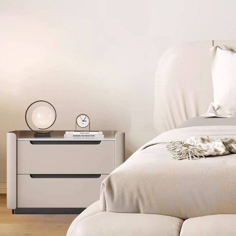 Table de chevet rectangulaire minimaliste moderne en bois avec deux tiroirs pour chambre 
