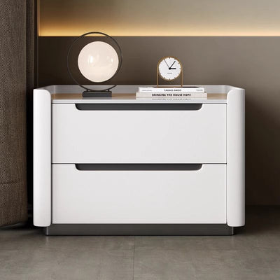 Table de chevet rectangulaire minimaliste moderne en bois avec deux tiroirs pour chambre 