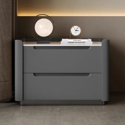 Table de chevet rectangulaire minimaliste moderne en bois avec deux tiroirs pour chambre 