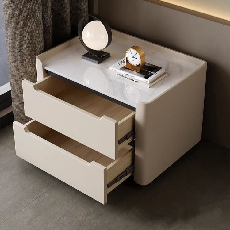 Table de chevet rectangulaire minimaliste moderne en bois avec deux tiroirs pour chambre 