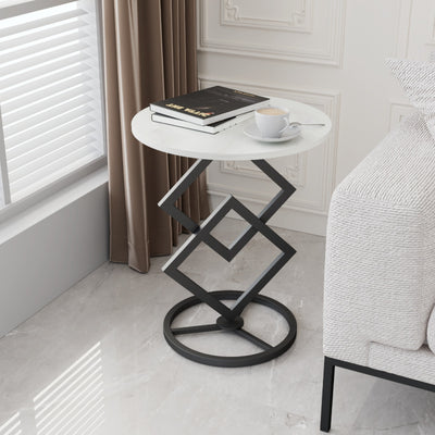 Modern Transitional Round Iron Rock Slab End Table 1-Tier For Living Room