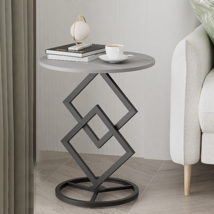 Modern Transitional Round Iron Rock Slab End Table 1-Tier For Living Room