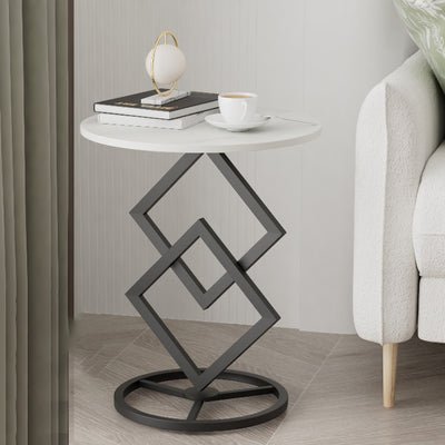 Modern Transitional Round Iron Rock Slab End Table 1-Tier For Living Room