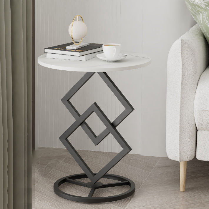 Modern Transitional Round Iron Rock Slab End Table 1-Tier For Living Room