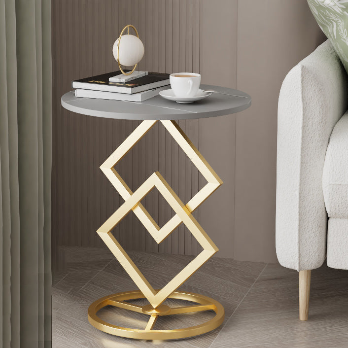Modern Transitional Round Iron Rock Slab End Table 1-Tier For Living Room