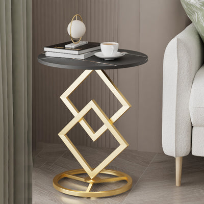 Modern Transitional Round Iron Rock Slab End Table 1-Tier For Living Room