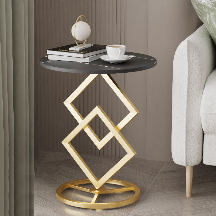 Modern Transitional Round Iron Rock Slab End Table 1-Tier For Living Room