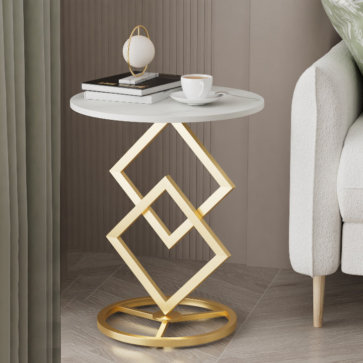 Modern Transitional Round Iron Rock Slab End Table 1-Tier For Living Room