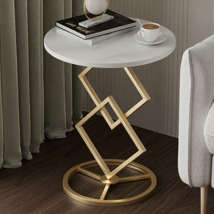 Modern Transitional Round Iron Rock Slab End Table 1-Tier For Living Room