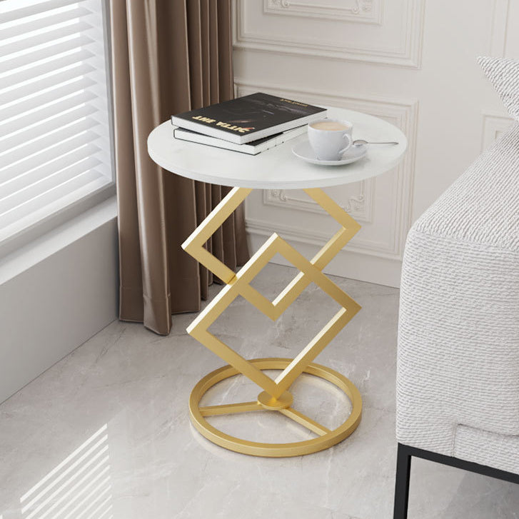 Modern Transitional Round Iron Rock Slab End Table 1-Tier For Living Room
