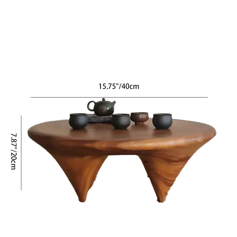 Traditional Japanese Round Square Wood Coffee Table 1-Tier For Living Room