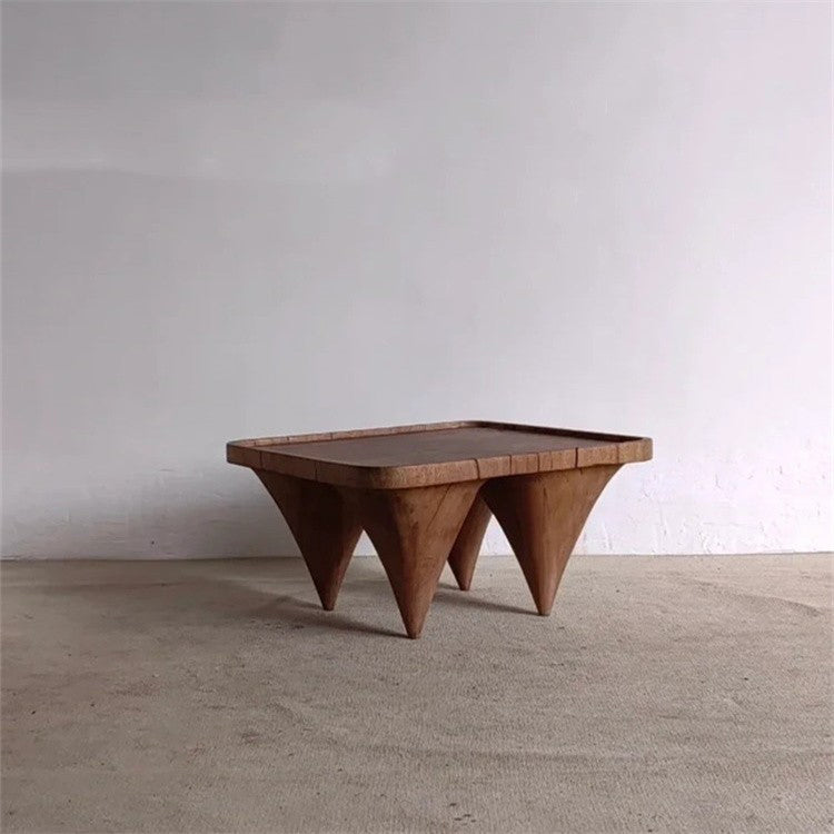 Traditional Japanese Round Square Wood Coffee Table 1-Tier For Living Room
