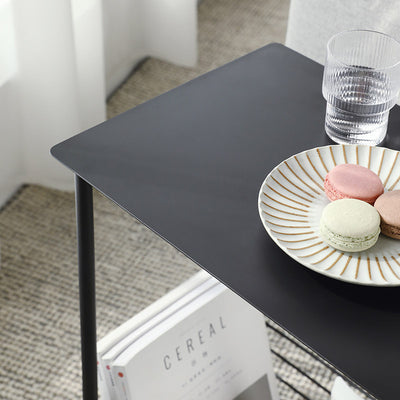 Table d'appoint rectangulaire en fer nordique contemporain à 2 niveaux pour salon 