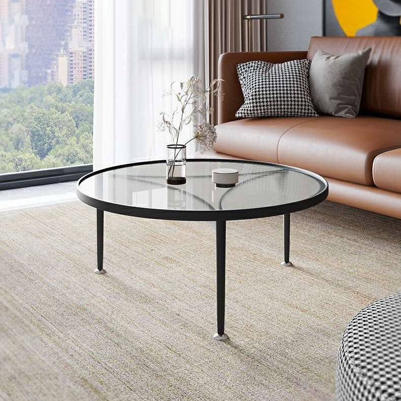 Contemporary Nordic Round Iron Glass Coffee Table 1-Tier For Living Room