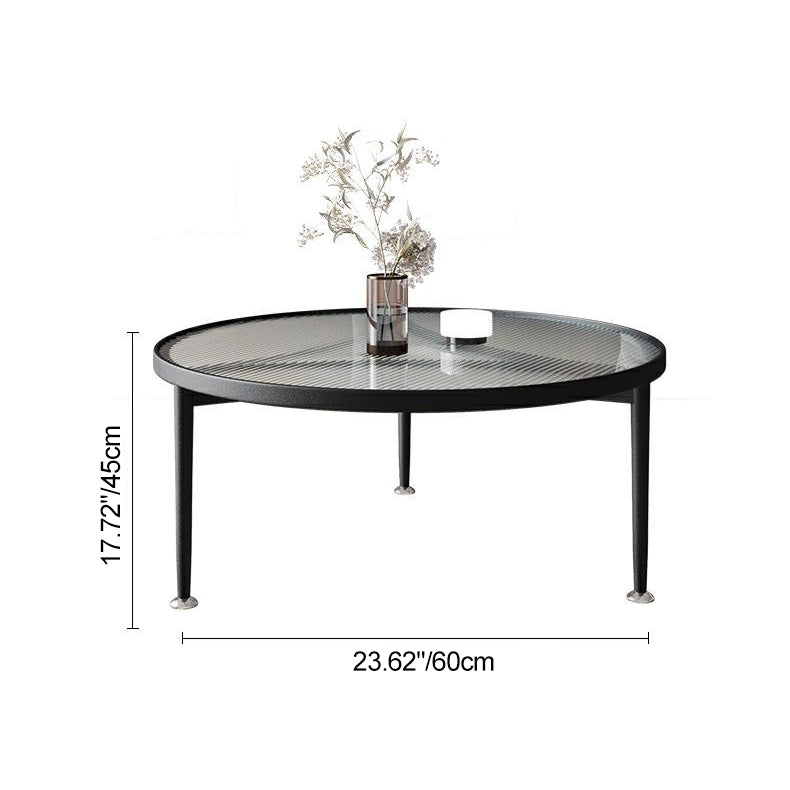 Contemporary Nordic Round Iron Glass Coffee Table 1-Tier For Living Room