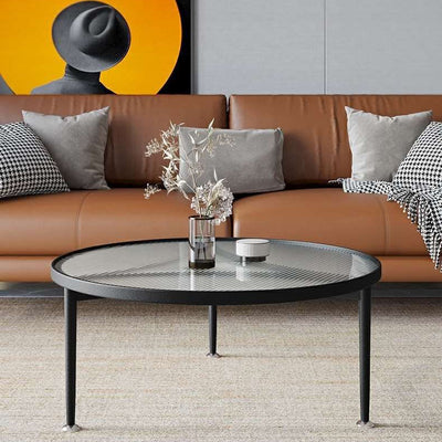 Contemporary Nordic Round Iron Glass Coffee Table 1-Tier For Living Room