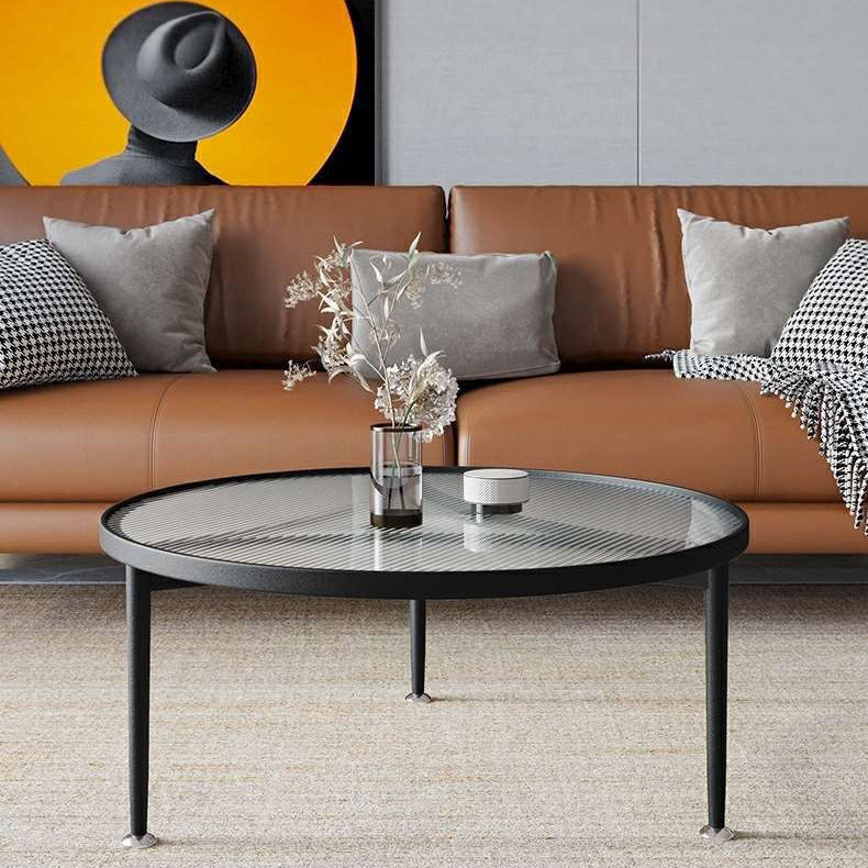 Contemporary Nordic Round Iron Glass Coffee Table 1-Tier For Living Room