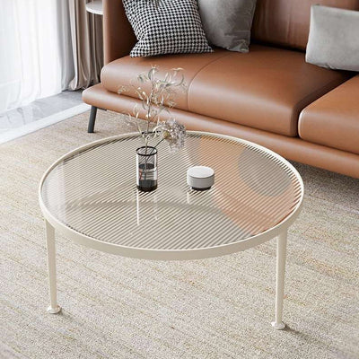 Contemporary Nordic Round Iron Glass Coffee Table 1-Tier For Living Room