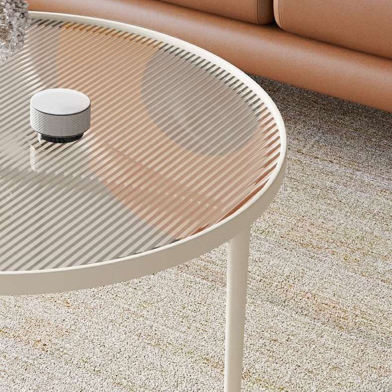 Contemporary Nordic Round Iron Glass Coffee Table 1-Tier For Living Room