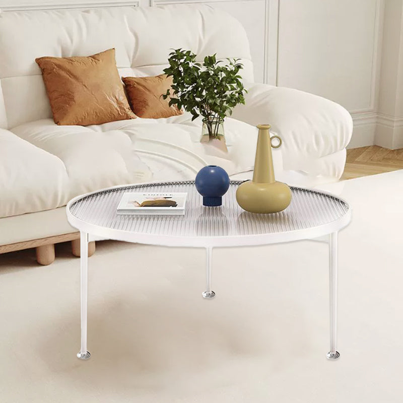 Contemporary Nordic Round Iron Glass Coffee Table 1-Tier For Living Room