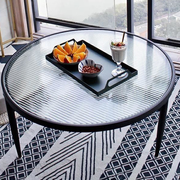 Contemporary Nordic Round Iron Glass Coffee Table 1-Tier For Living Room