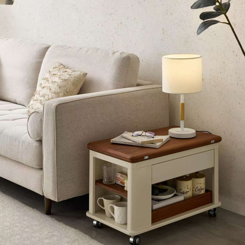 Mesa de café rectangular de madera nórdica contemporánea de 2 niveles para sala de estar 